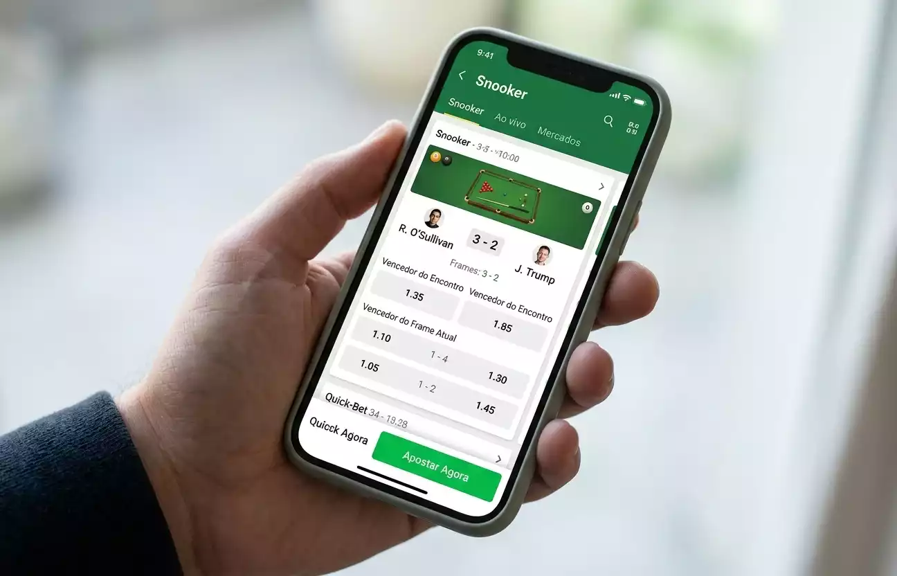 Telemovel com aplicacao de apostas desportivas mostrando mercados de snooker