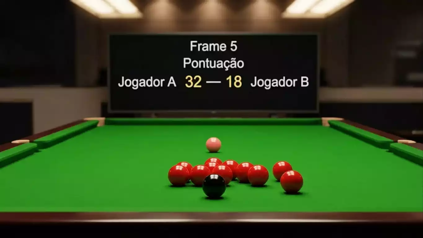 Mesa de snooker com marcador de frames e handicap aplicado ao resultado